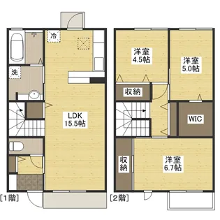 広島県広島市東区牛田新町1丁目【テラスハウス】の間取り