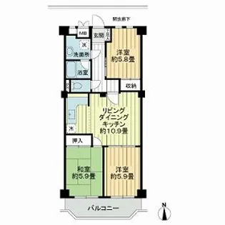 みゆきパークマンションA棟【13階】の間取り