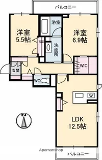キヨール東原B棟【2階】の間取り