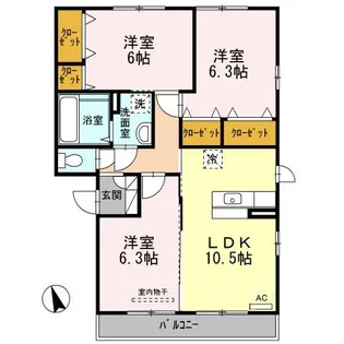 VILLA PRIMAVERA I棟【3階】の間取り