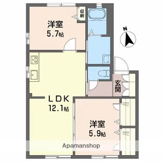 キャッスルヒルズ B棟【1階】の間取り