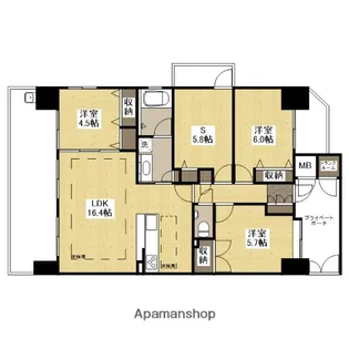 ウイング三滝観音台【703号室】の間取り