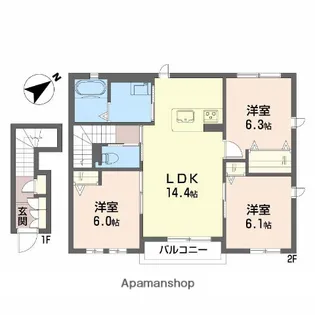 K・カーサクラール A棟【2階】の間取り