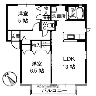 サンハイツS U棟【1階】の間取り