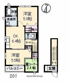 グランティワカサ【2階】の間取り