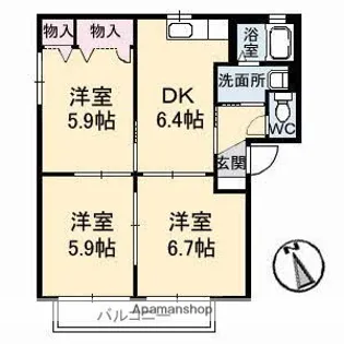 ヴィレッジ中陣A【2階】の間取り