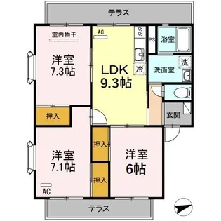 リシェスマツイB棟【1階】の間取り