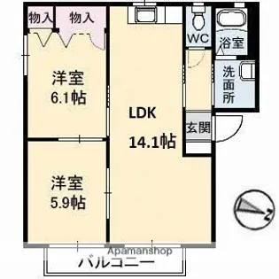 ディアス川南B棟【2階】の間取り