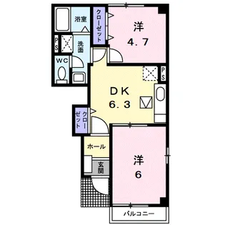 クレールコートB【1階】の間取り