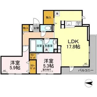 グランシャリオ東深津【2階】の間取り