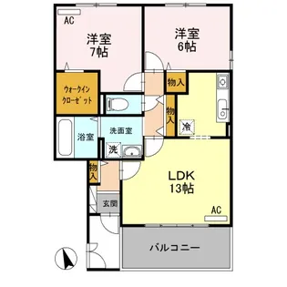 カーサ セレーノ B棟【B202号室】の間取り