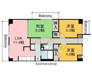 広島県広島市安佐南区西原6丁目【マンション】の間取り