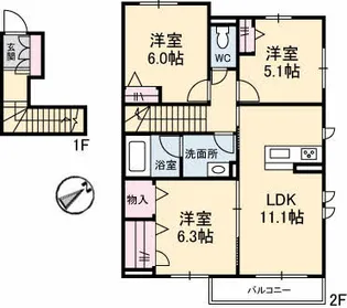 広島県広島市安佐北区三入5丁目【アパート】の間取り