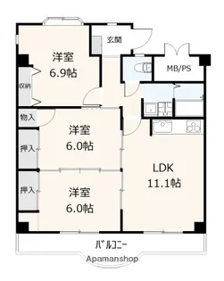 牛田コーポラスF棟【5階】の間取り