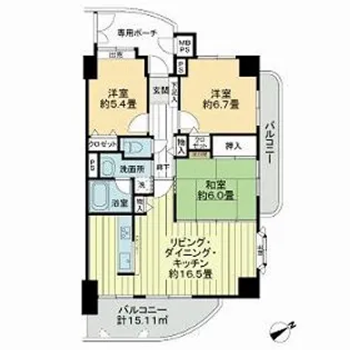ライオンズマンション白島九軒町【6階】の間取り