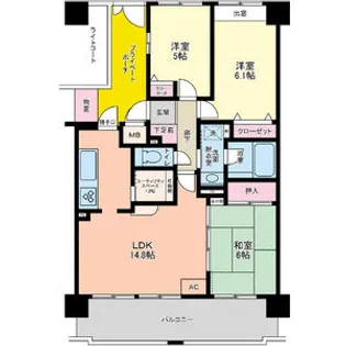 ダイアパレスリバーコート古市【707号室】の間取り