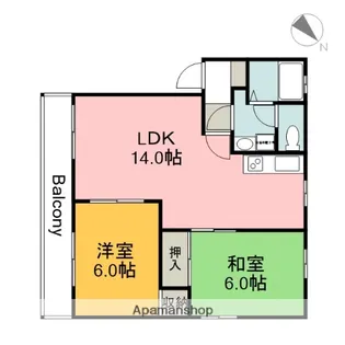 ルミナス上安B棟【2階】の間取り
