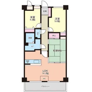 ダイアパレスウエストシティ【8階】の間取り