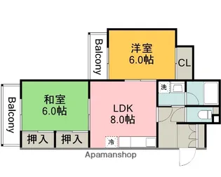 レジデンス天野壱番館【402号室】の間取り