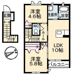 プレジール南観音【2階】の間取り