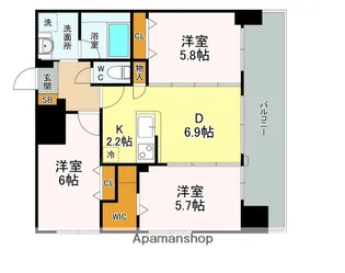 サムティレジデンス平和大通(旧ウイング宝町ファースト)【15階】の間取り