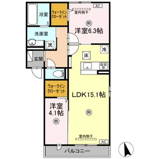 トリシアくるめ木【1階】の間取り
