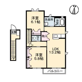 ヴィラージュB棟【2階】の間取り