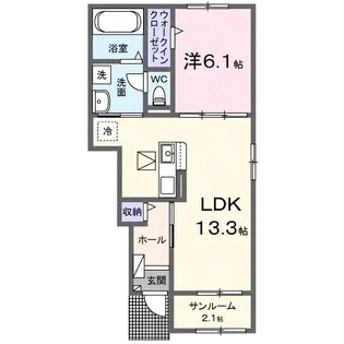 フルールドゥボヌールアオイ【1階】の間取り