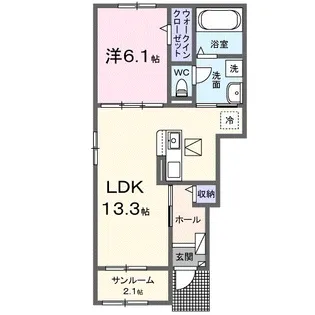 フルールドゥボヌールアオイ【1階】の間取り