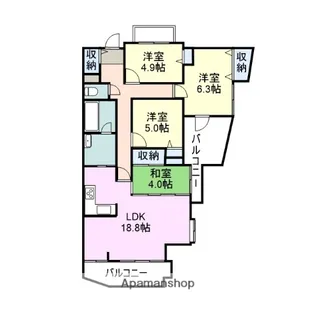 ベルハーモニー麻里布【4階】の間取り