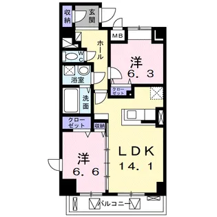 ラフィーネ不動 湯田【5階】の間取り