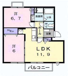 グランディスB【2階】の間取り