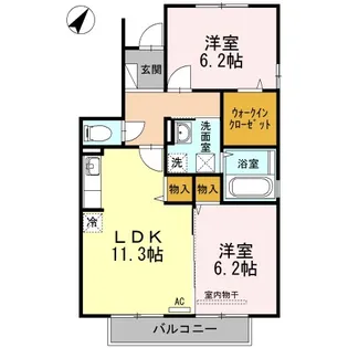 カーザ ナチュラーレ B棟【2階】の間取り