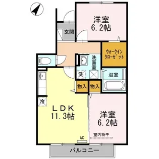 カーザ ナチュラーレ A・B棟【2階】の間取り