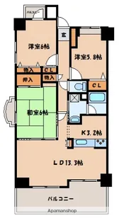グランビュー麻里布【3階】の間取り