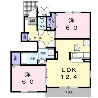 チェリーブロッサムB棟【1階】の間取り
