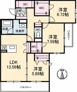 シャーメゾンステージ新山口駅前 B棟【3階】の間取り