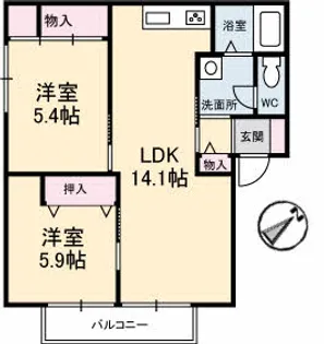グランディアス D棟【1階】の間取り