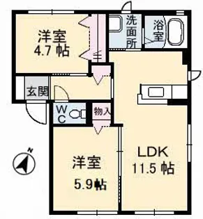 メゾンスカイヒルズ E棟【1階】の間取り