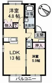 キングハイツ滝河内 B棟【1階】の間取り