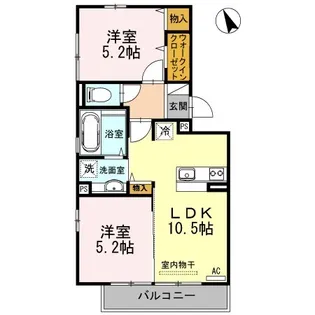 ウィルコート小郡三軒屋町 A棟【2階】の間取り
