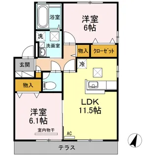 グランモア A棟【A101号室】の間取り