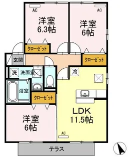 リビングタウン岩国 D棟【1階】の間取り