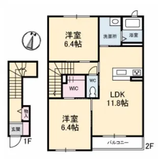 ツインテラス B棟【2階】の間取り