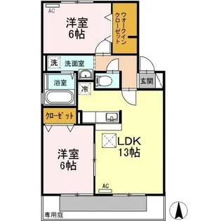 セジュール清少納言 A棟【A102号室】の間取り