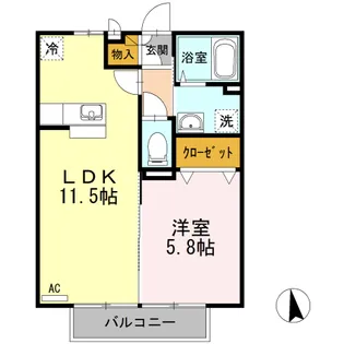 メルベーユ B棟【B202号室】の間取り