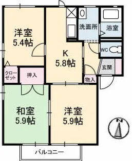 アンソレイエ21 A棟【2階】の間取り