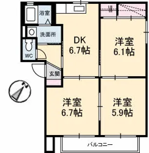 クリスタルシティー ’K【2階】の間取り