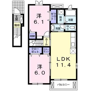 ロイヤルパレス ラ・ノビアB【2階】の間取り