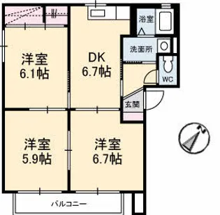 クリスタルシティー ’K【2階】の間取り